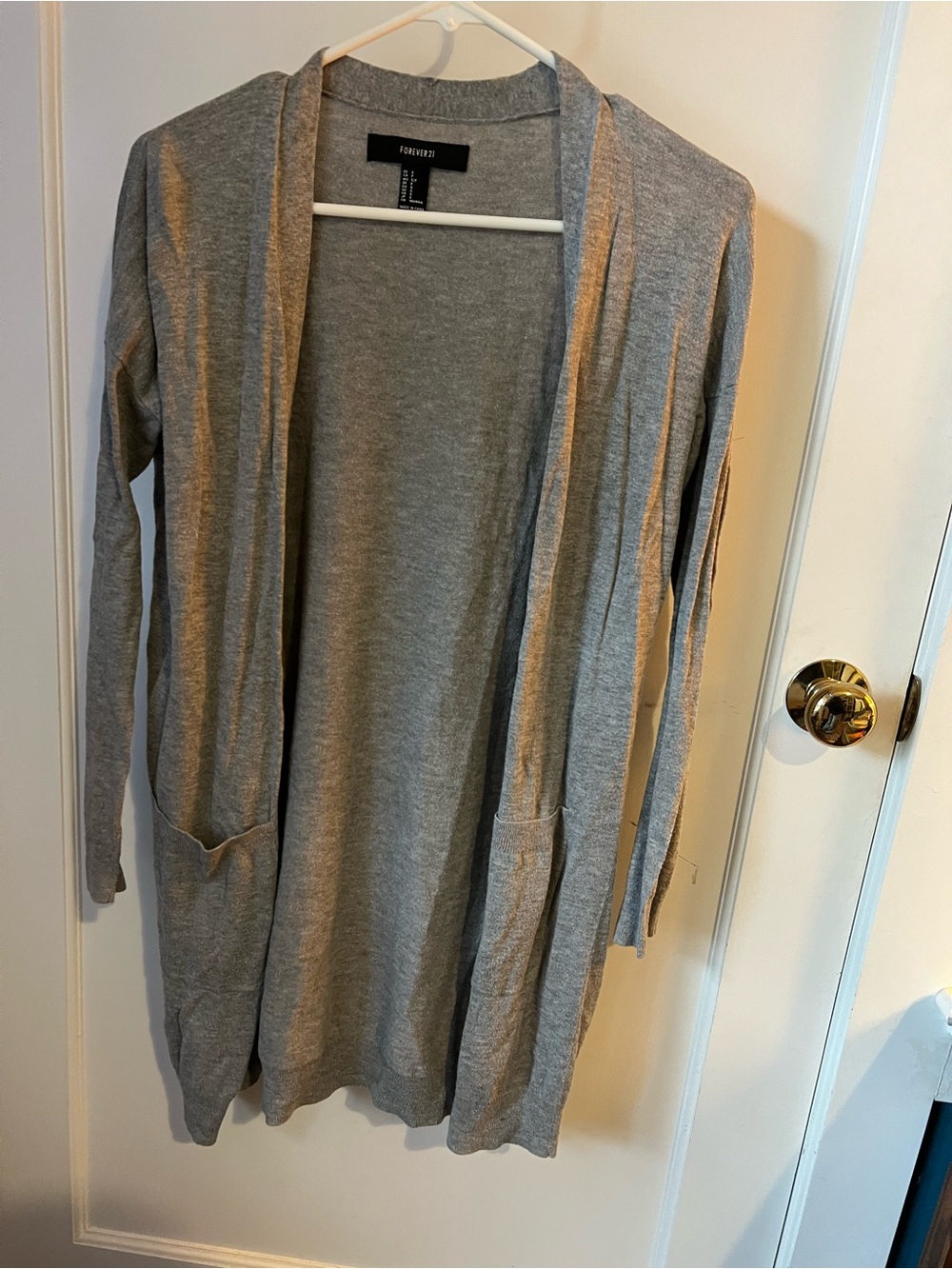 Forever 21 Light Gray Open-Front Long Cardigan